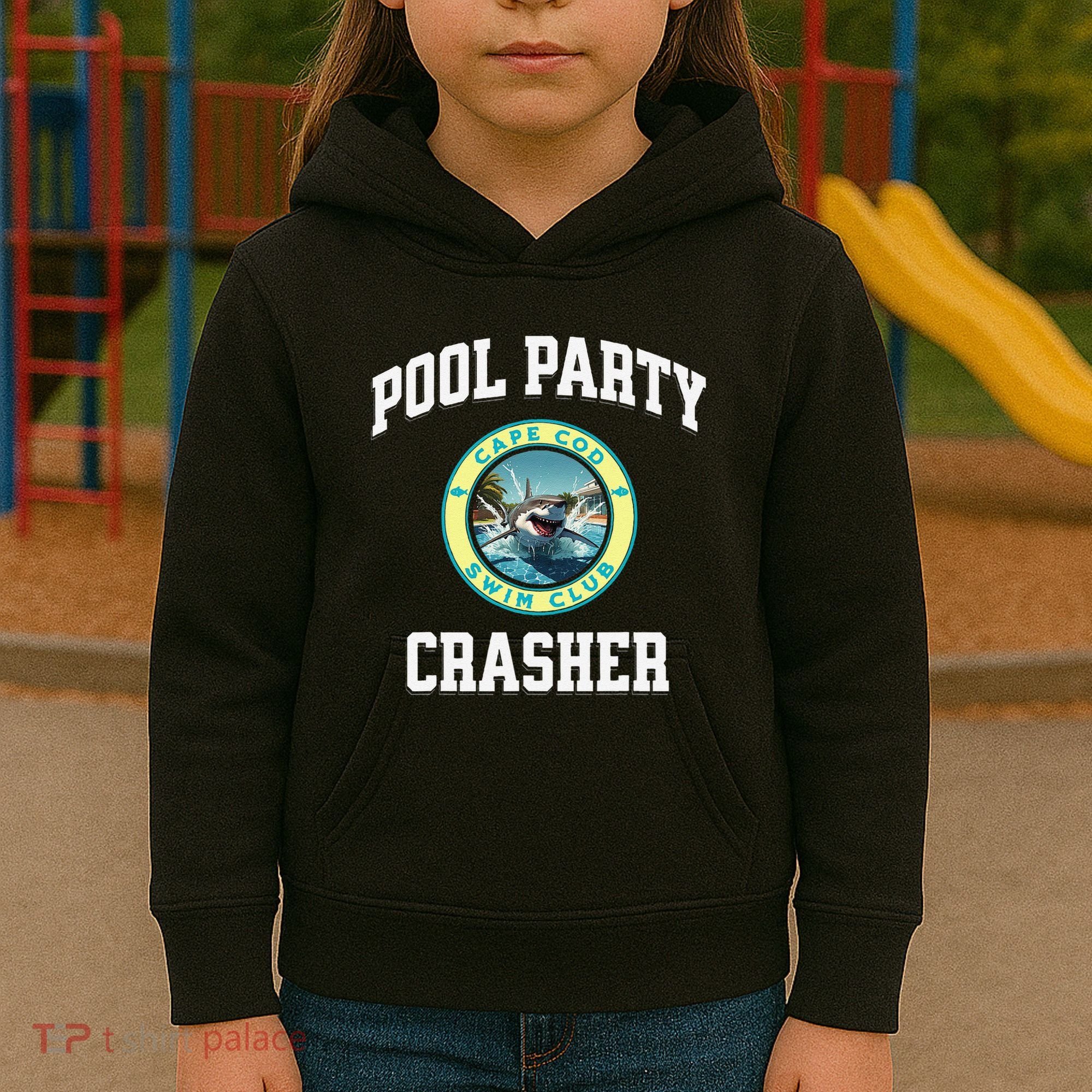 Pool Party Crasher Cape Cod Shark Theme Swimming Souvenir Kids Hoodie