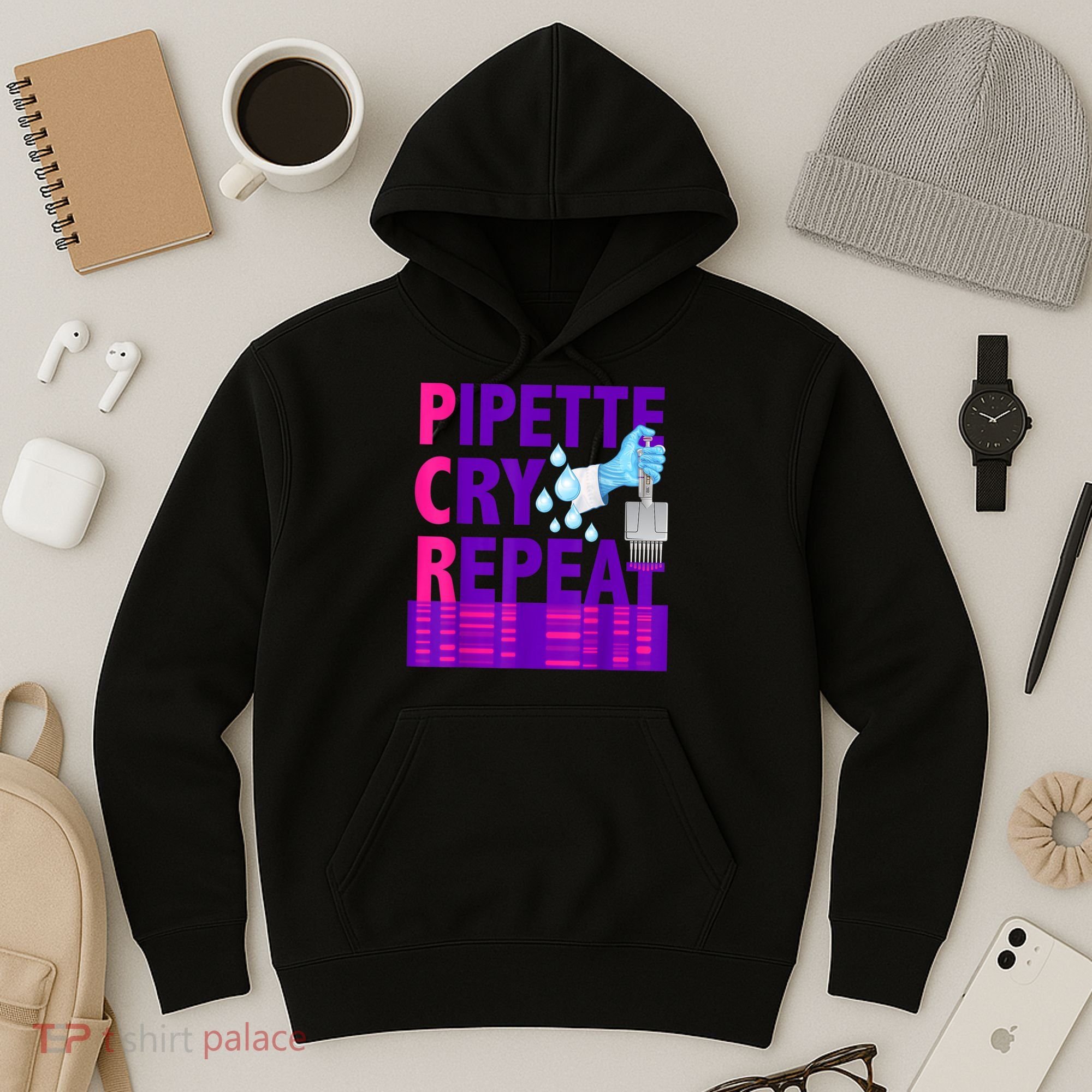 PCR Pipette Cry Repeat For DNA Lab Scientists Hoodie
