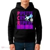 PCR Pipette Cry Repeat For DNA Lab Scientists Kids Hoodie thumb 4