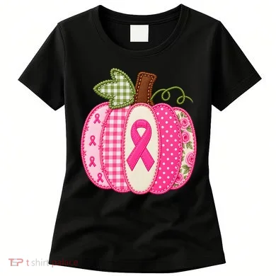 Patchwork Pumpkin Cancer Autumn Fall Halloween Women's T-Shirt