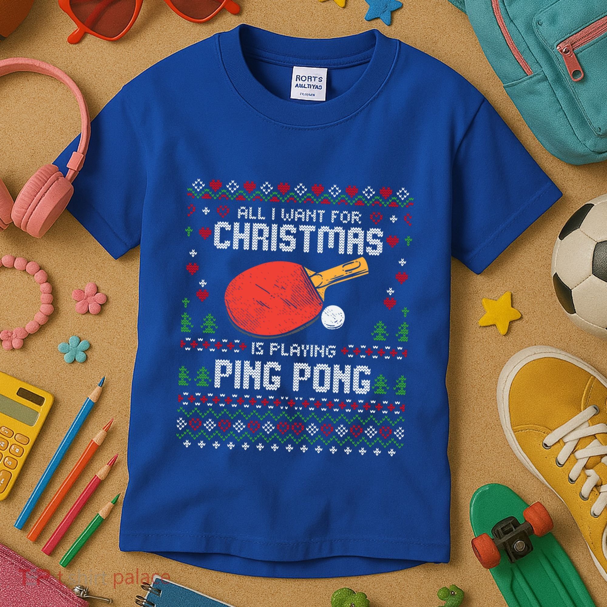 Ping Pong Christmas Table Tennis Player Ugly Xmas Gift Kids T-Shirt