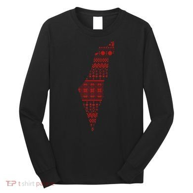 Palestine Palestinian Cross Stitch Map Long Sleeve Shirt