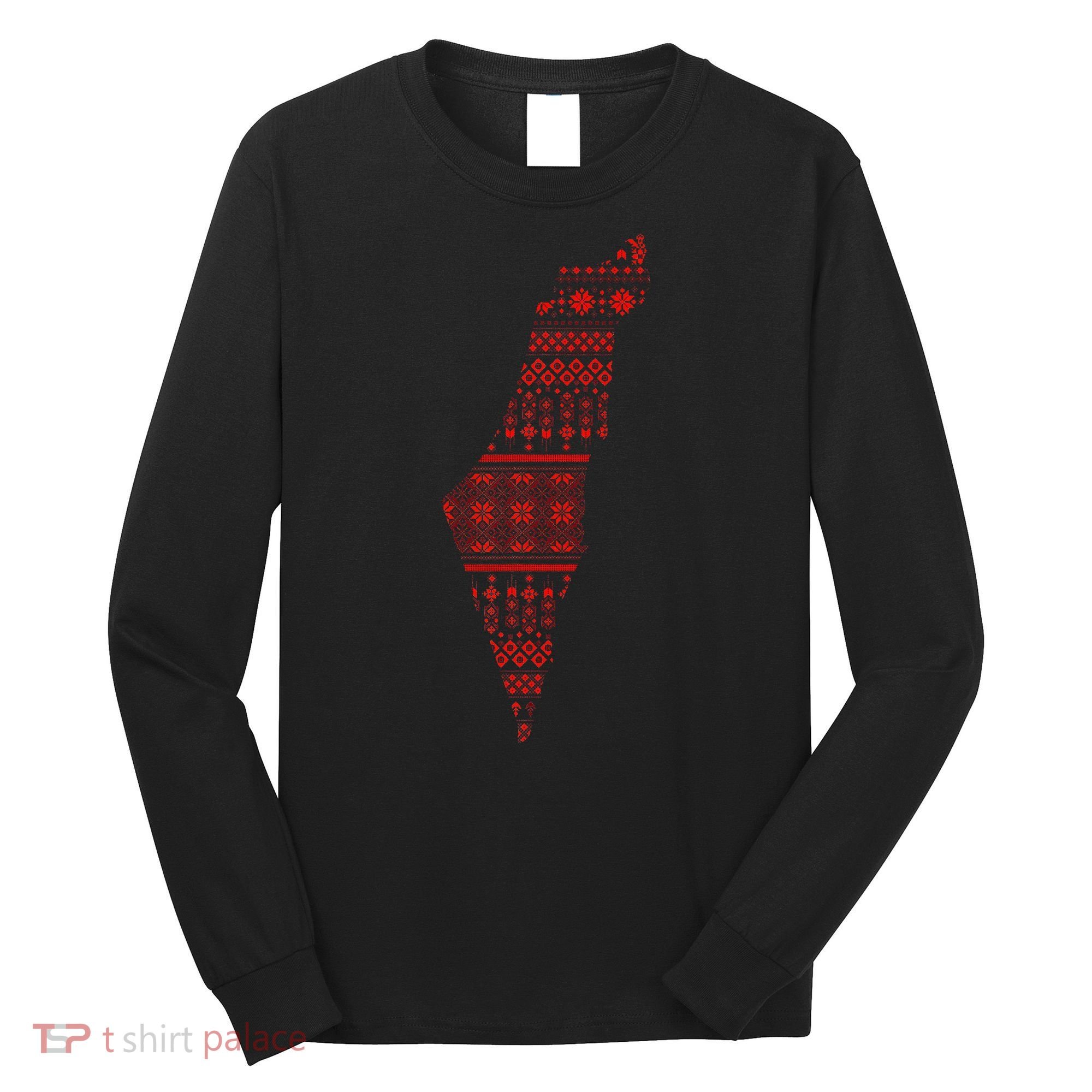 Palestine Palestinian Cross Stitch Map Long Sleeve Shirt