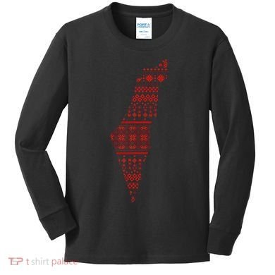 Palestine Palestinian Cross Stitch Map Kids Long Sleeve Shirt