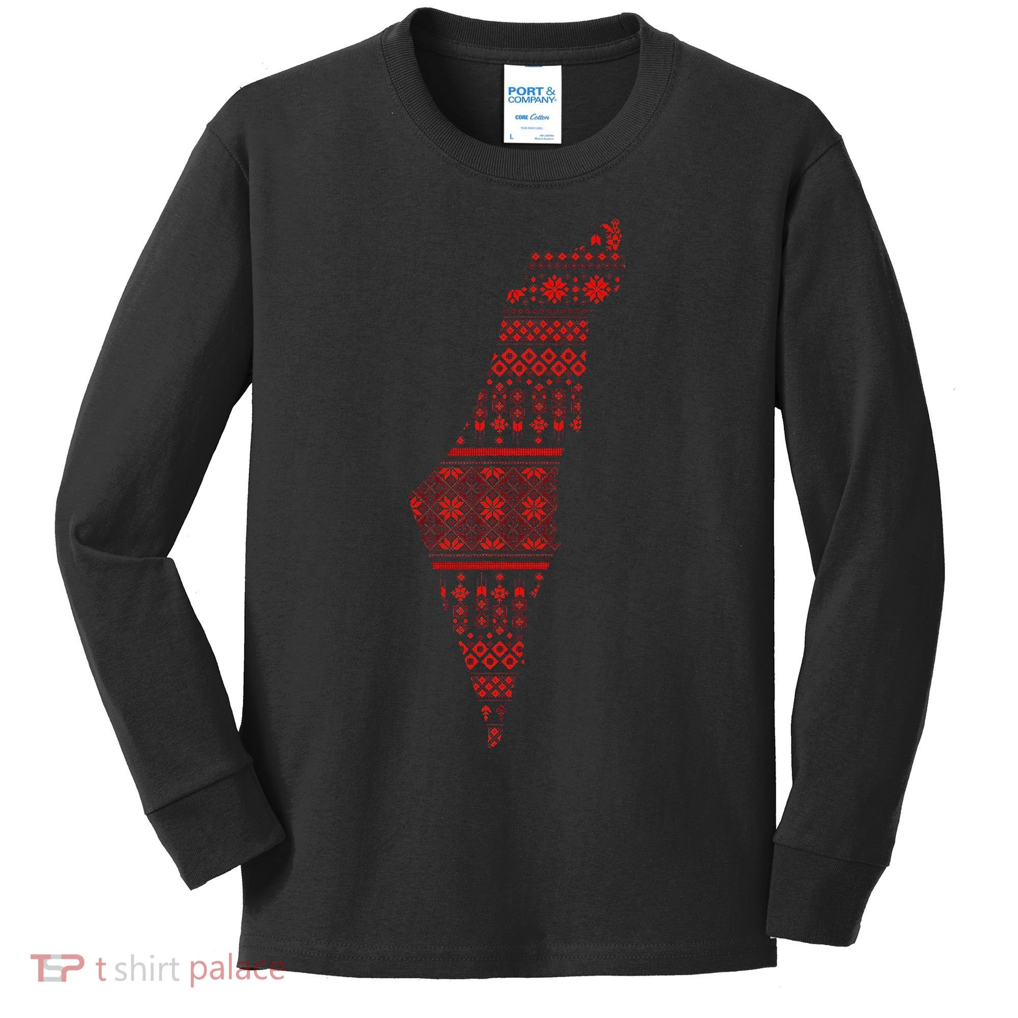 Palestine Palestinian Cross Stitch Map Kids Long Sleeve Shirt