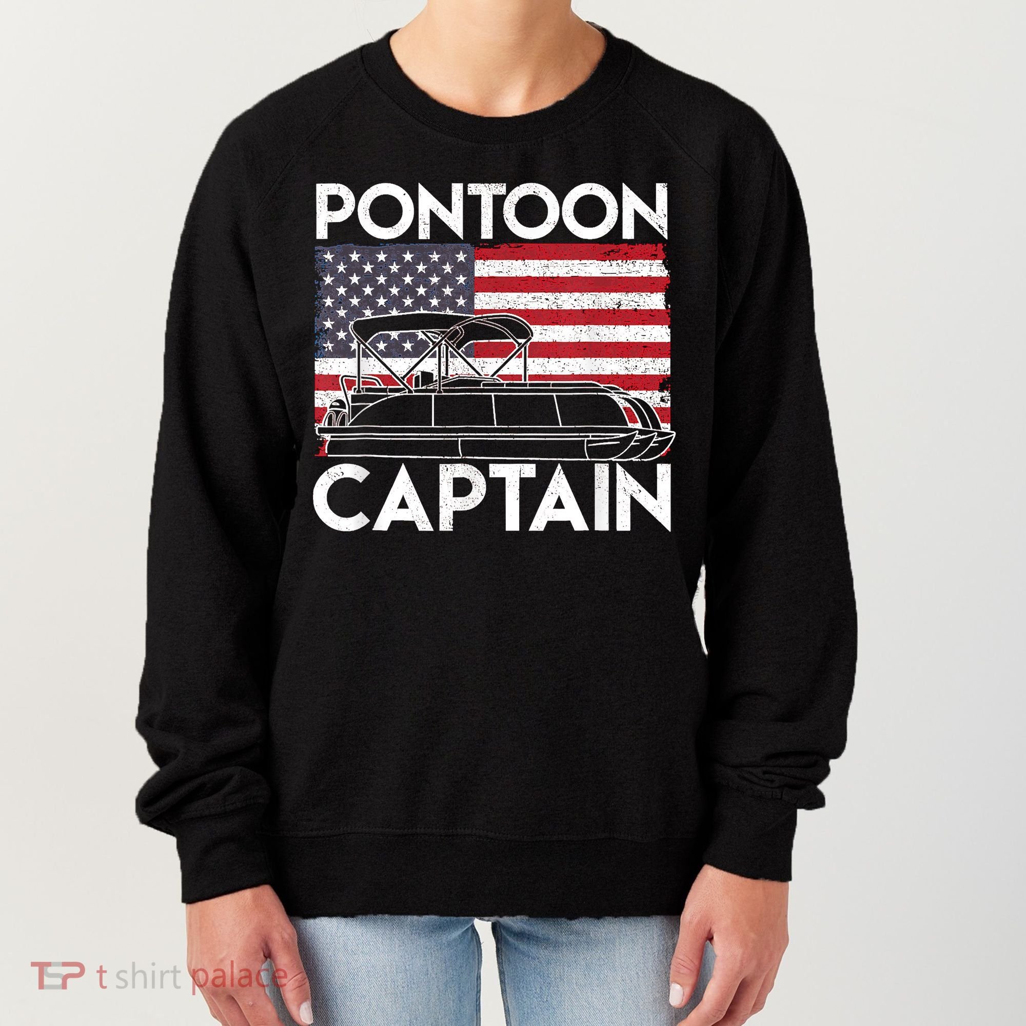 Patriotic Pontoon Captain Us American Flag Funny Boat Owner Women's Sweatshirt