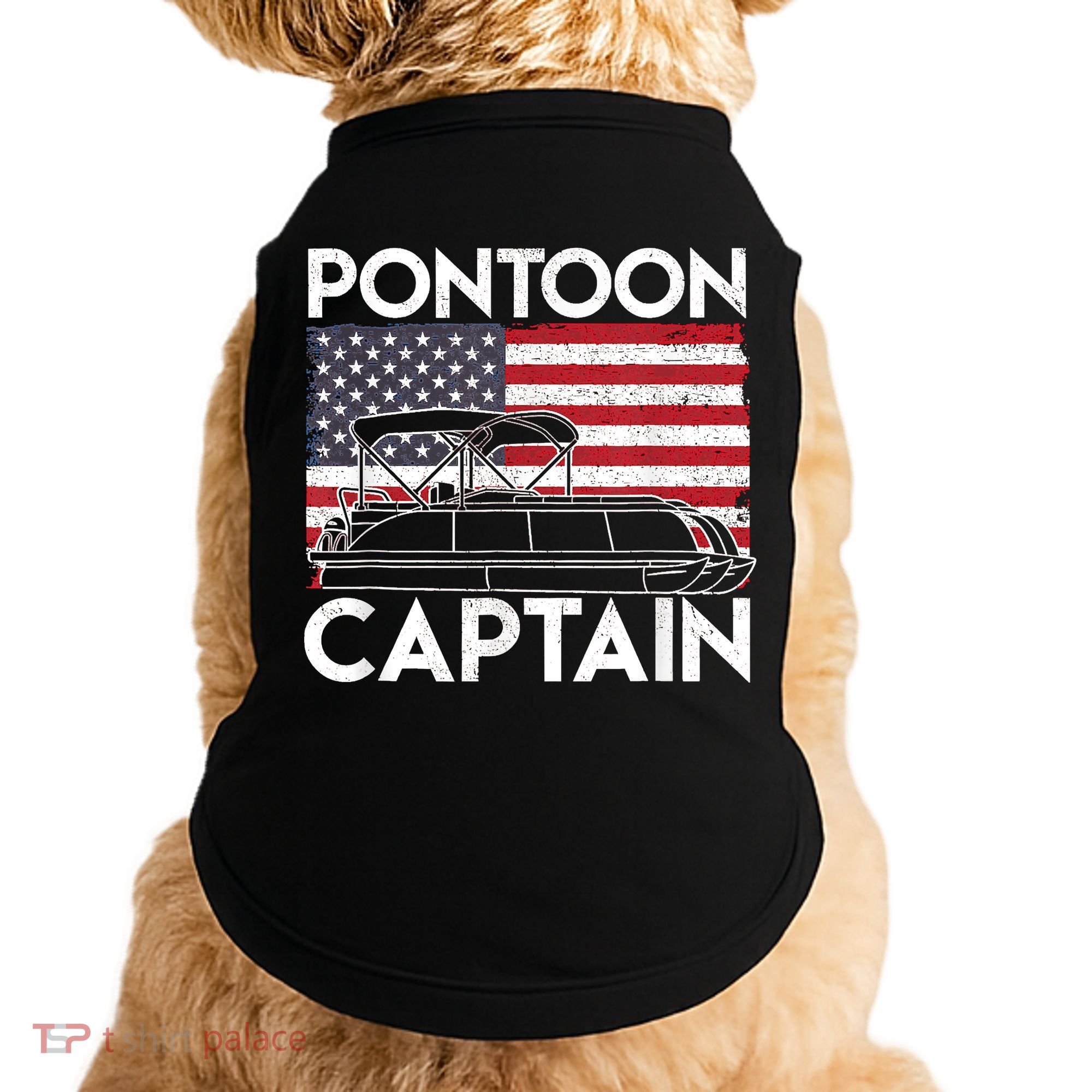 Patriotic Pontoon Captain Us American Flag Funny Boat Owner Doggie Tank