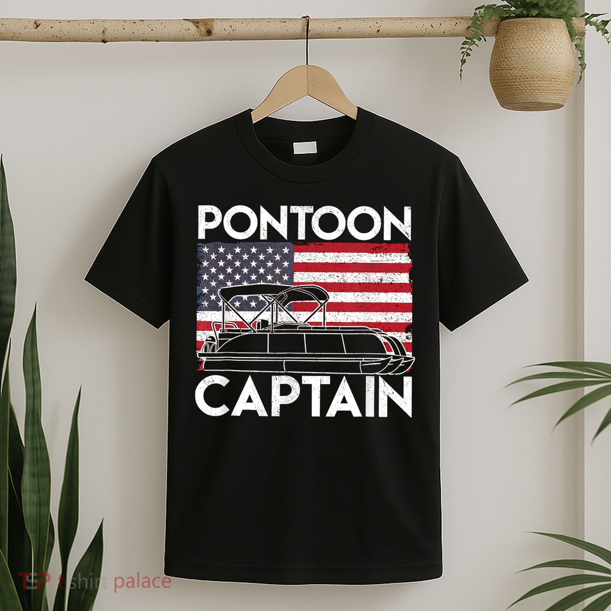 Patriotic Pontoon Captain Us American Flag Funny Boat Owner T-Shirt