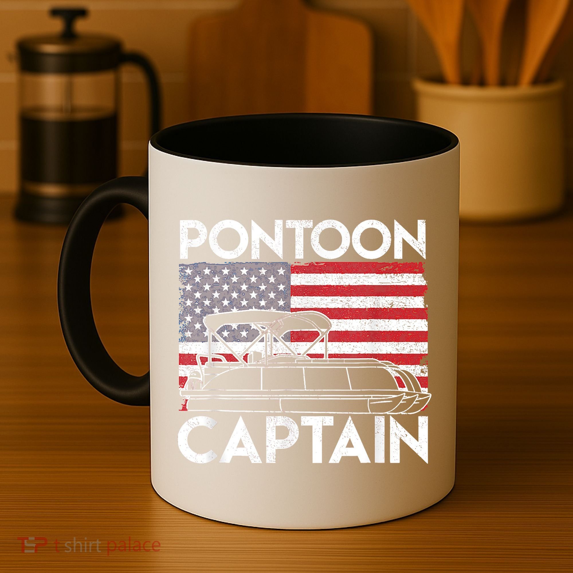 Patriotic Pontoon Captain Us American Flag Funny Boat Owner Coffee Mug