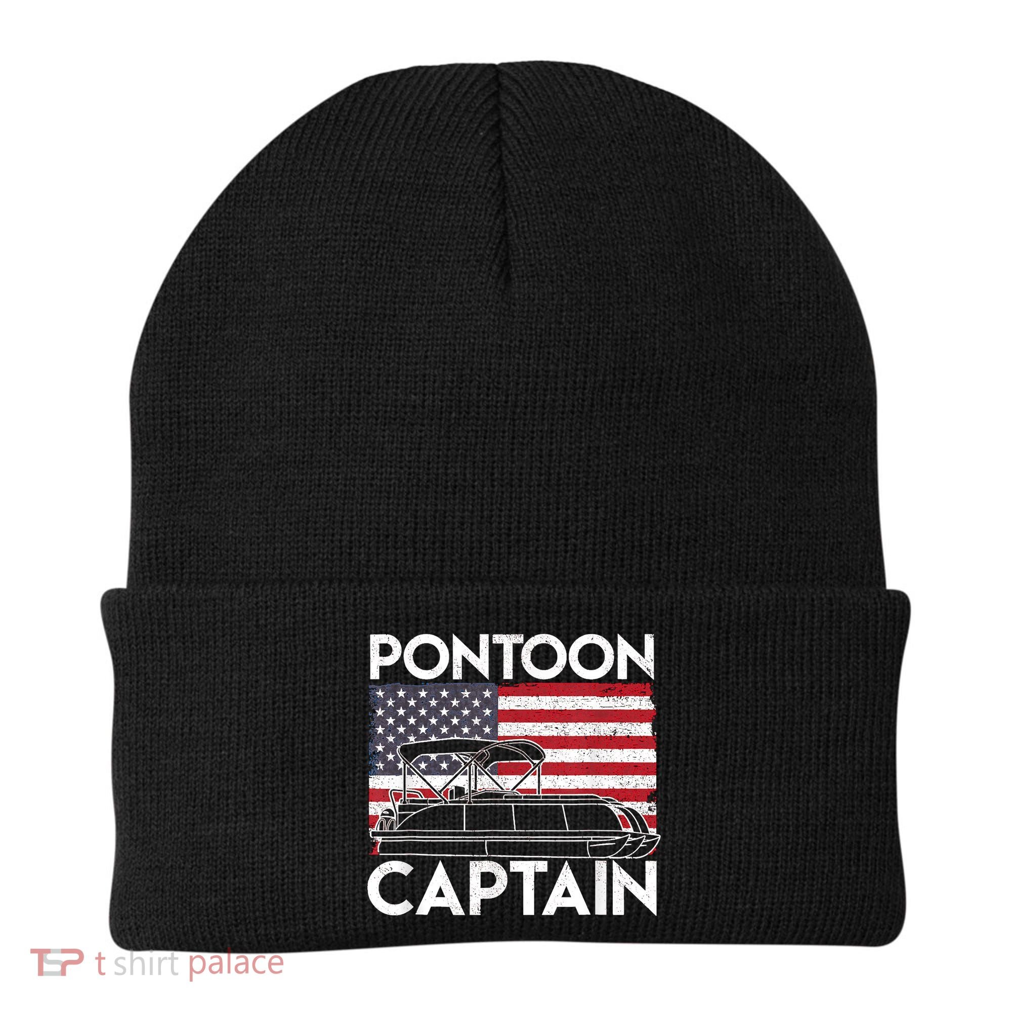 Patriotic Pontoon Captain Us American Flag Funny Boat Owner Beanie