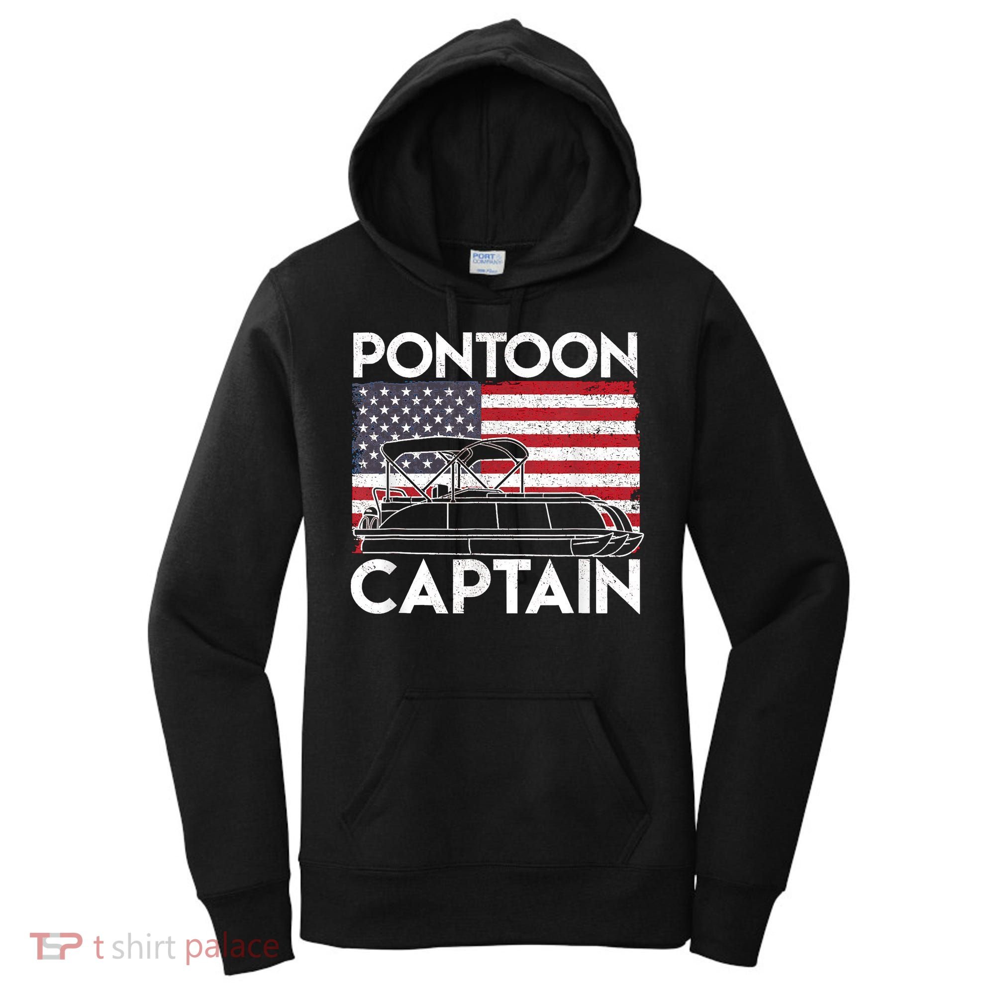 Patriotic Pontoon Captain Us American Flag Funny Boat Owner Women's Hoodie