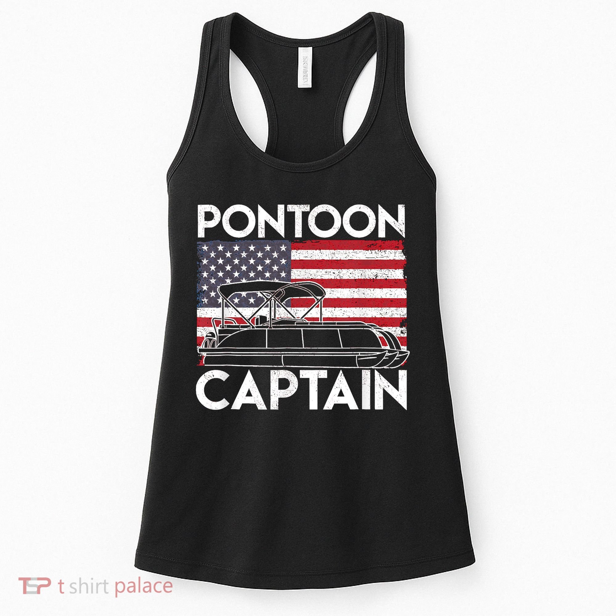 Patriotic Pontoon Captain Us American Flag Funny Boat Owner Women's Tank Top