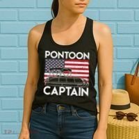 Patriotic Pontoon Captain Us American Flag Funny Boat Owner Women's Tank Top thumb 2