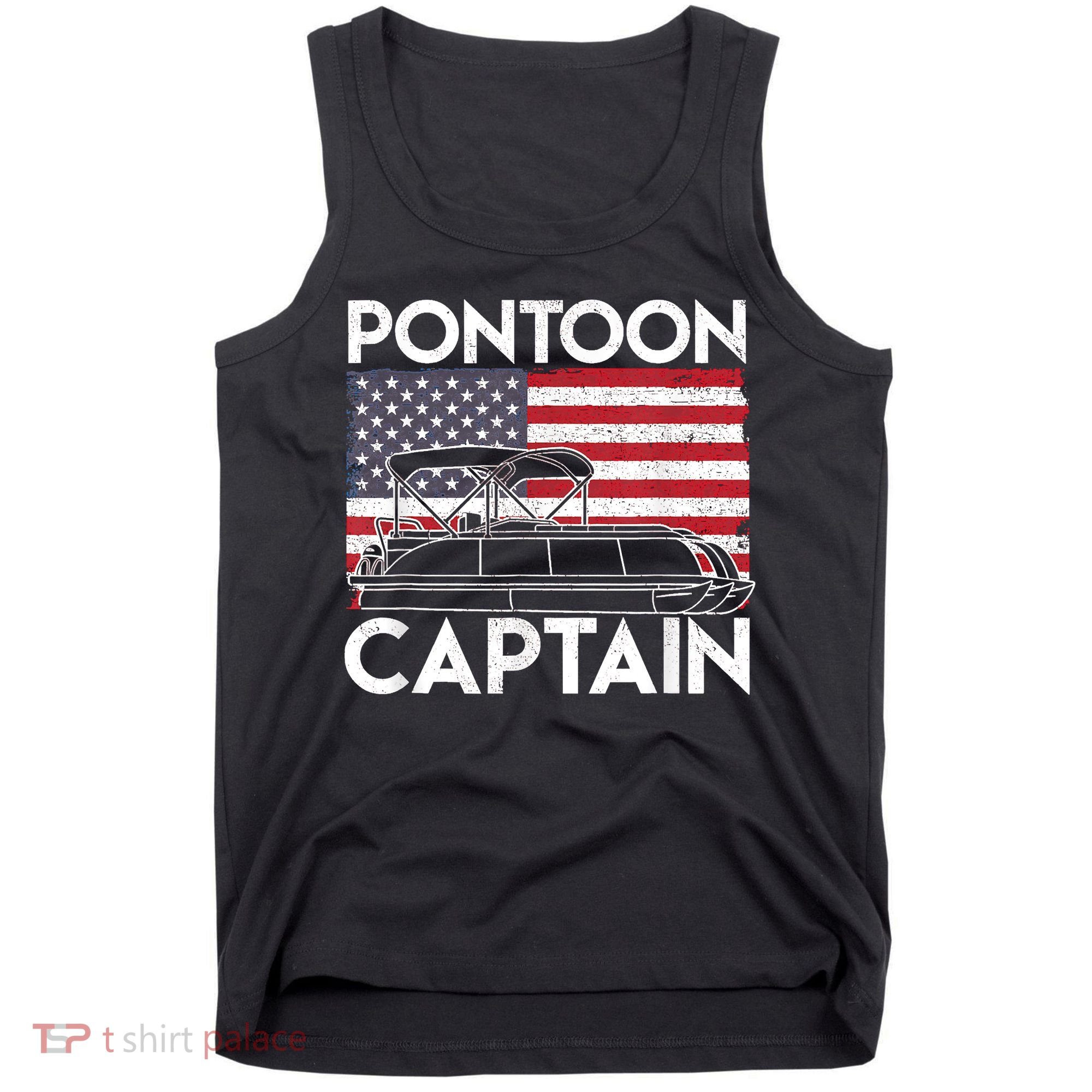 Patriotic Pontoon Captain Us American Flag Funny Boat Owner Tank Top