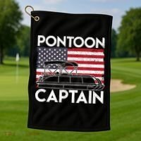 Patriotic Pontoon Captain Us American Flag Funny Boat Owner Golf Towel thumb 1