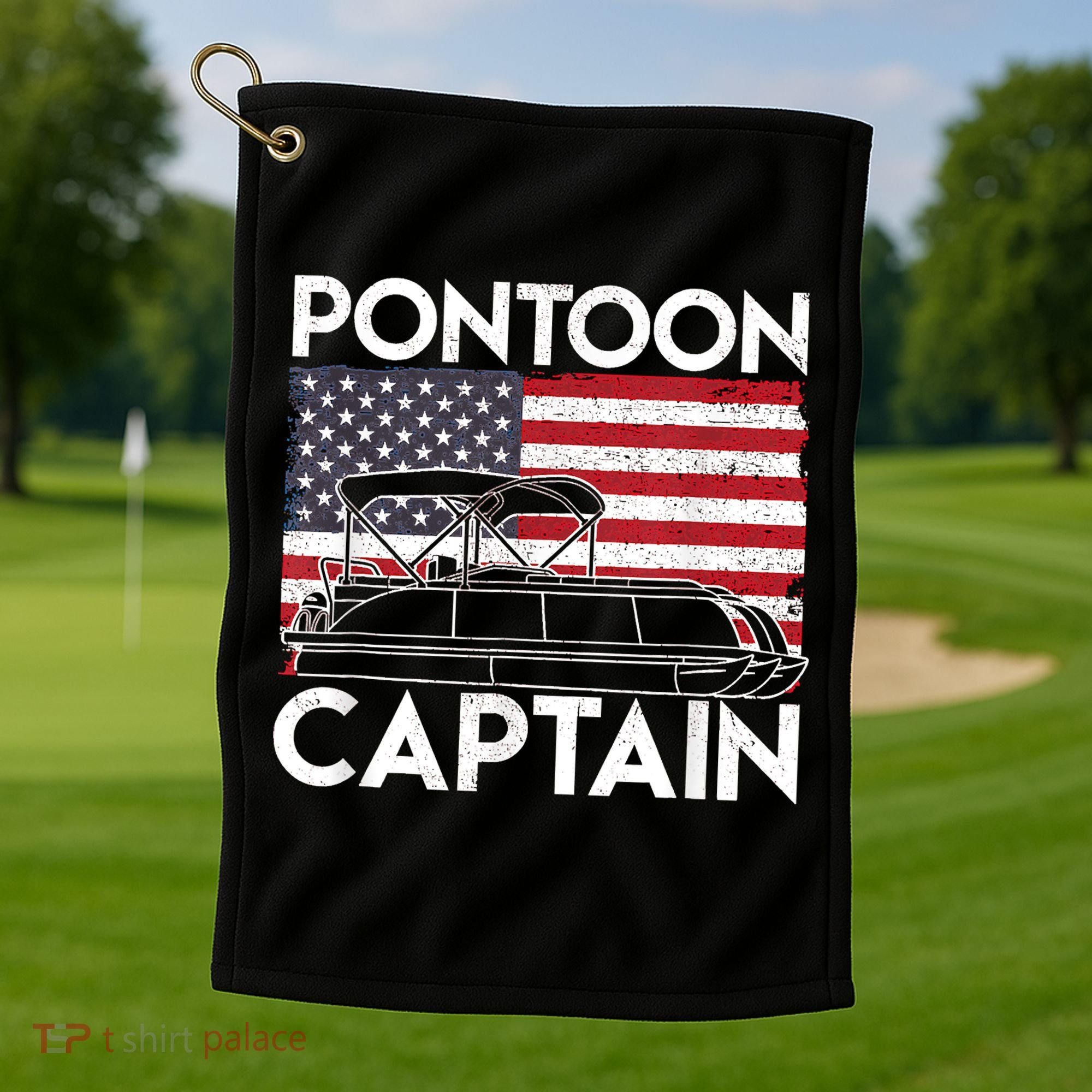 Patriotic Pontoon Captain Us American Flag Funny Boat Owner Golf Towel