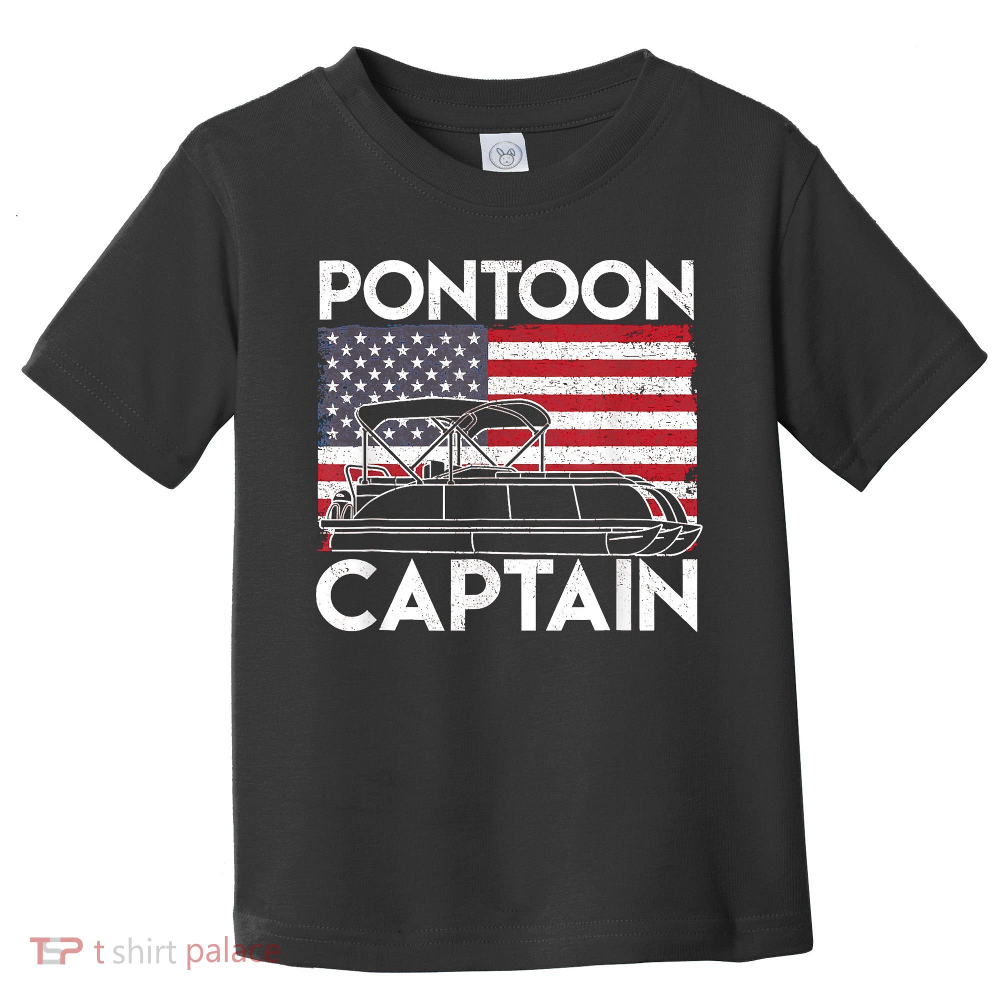 Patriotic Pontoon Captain Us American Flag Funny Boat Owner Toddler T-Shirt