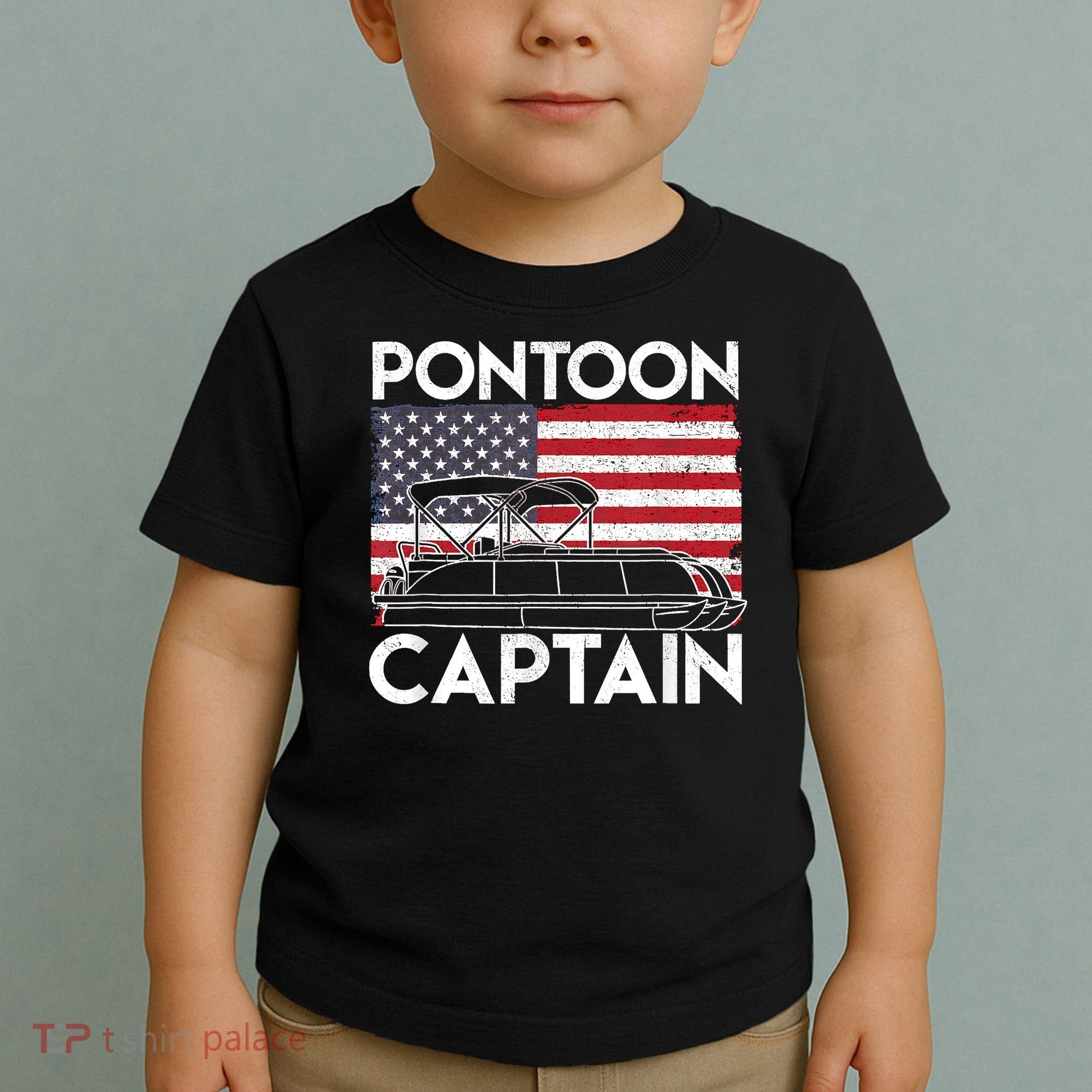 Patriotic Pontoon Captain Us American Flag Funny Boat Owner Toddler T-Shirt