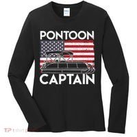 Patriotic Pontoon Captain Us American Flag Funny Boat Owner Women's Long Sleeve Shirt thumb 0