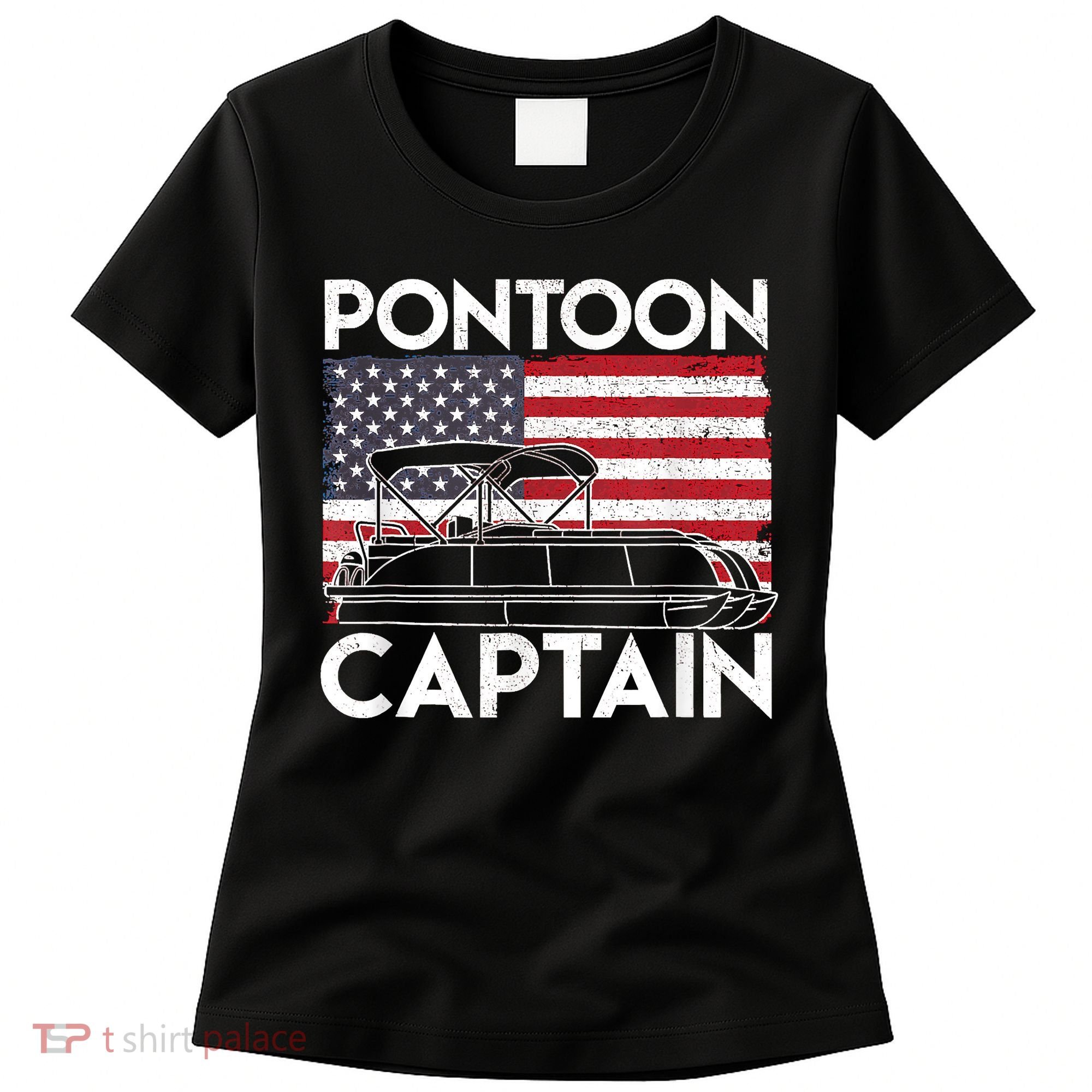Patriotic Pontoon Captain Us American Flag Funny Boat Owner Women's T-Shirt