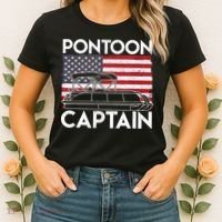 Patriotic Pontoon Captain Us American Flag Funny Boat Owner Women's T-Shirt thumb 2