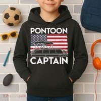 Patriotic Pontoon Captain Us American Flag Funny Boat Owner Kids Hoodie thumb 2