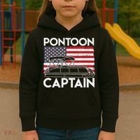 Patriotic Pontoon Captain Us American Flag Funny Boat Owner Kids Hoodie thumb 3