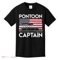 Patriotic Pontoon Captain Us American Flag Funny Boat Owner Kids T-Shirt thumb 0