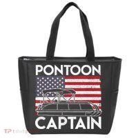 Patriotic Pontoon Captain Us American Flag Funny Boat Owner Tote Bag thumb 0