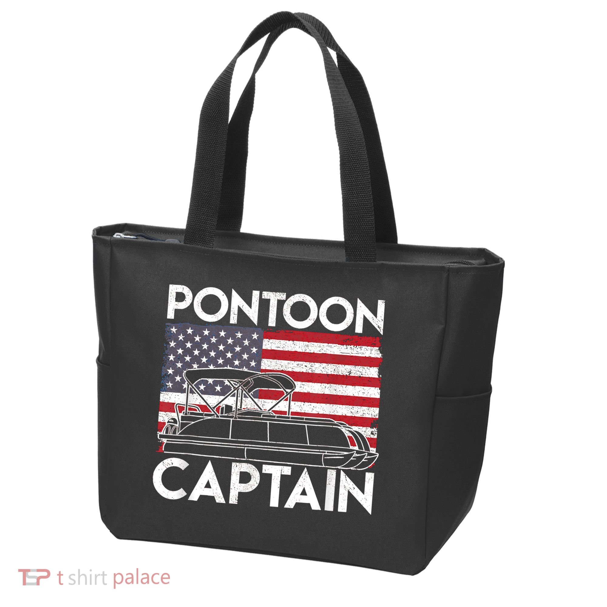 Patriotic Pontoon Captain Us American Flag Funny Boat Owner Tote Bag
