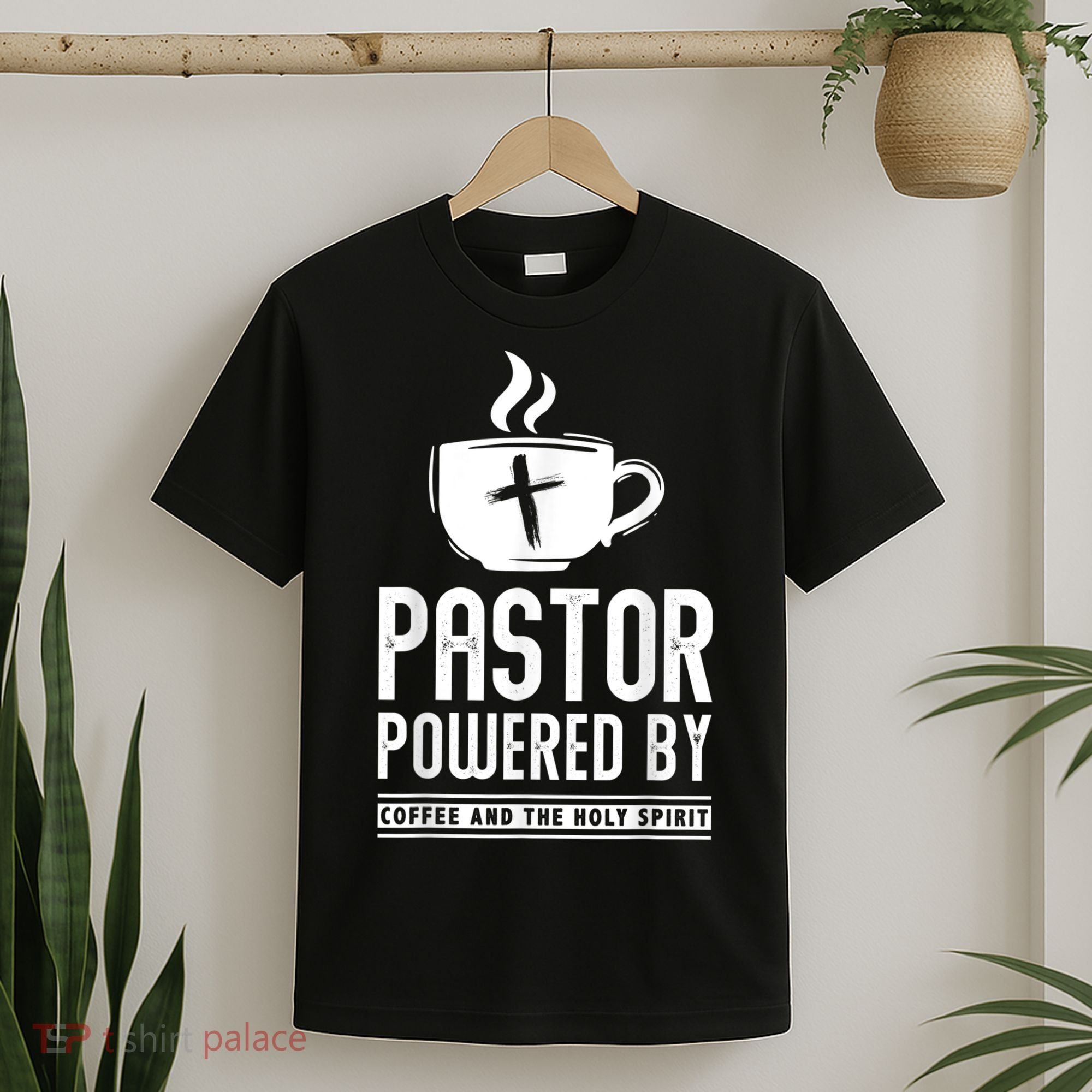 Pastor Powered Coffee And The Holy Spirit Funny Pastor T-Shirt