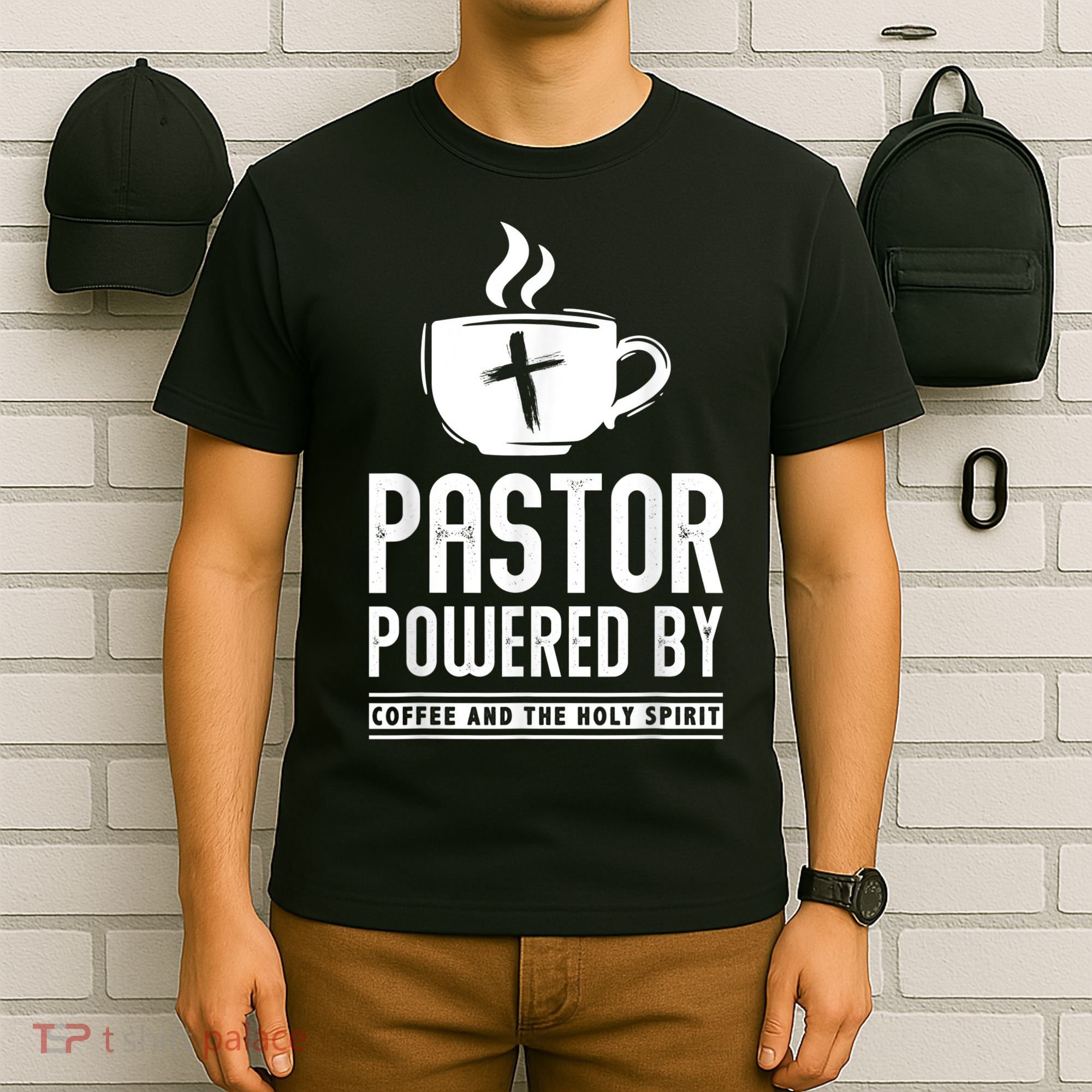 Pastor Powered Coffee And The Holy Spirit Funny Pastor T-Shirt