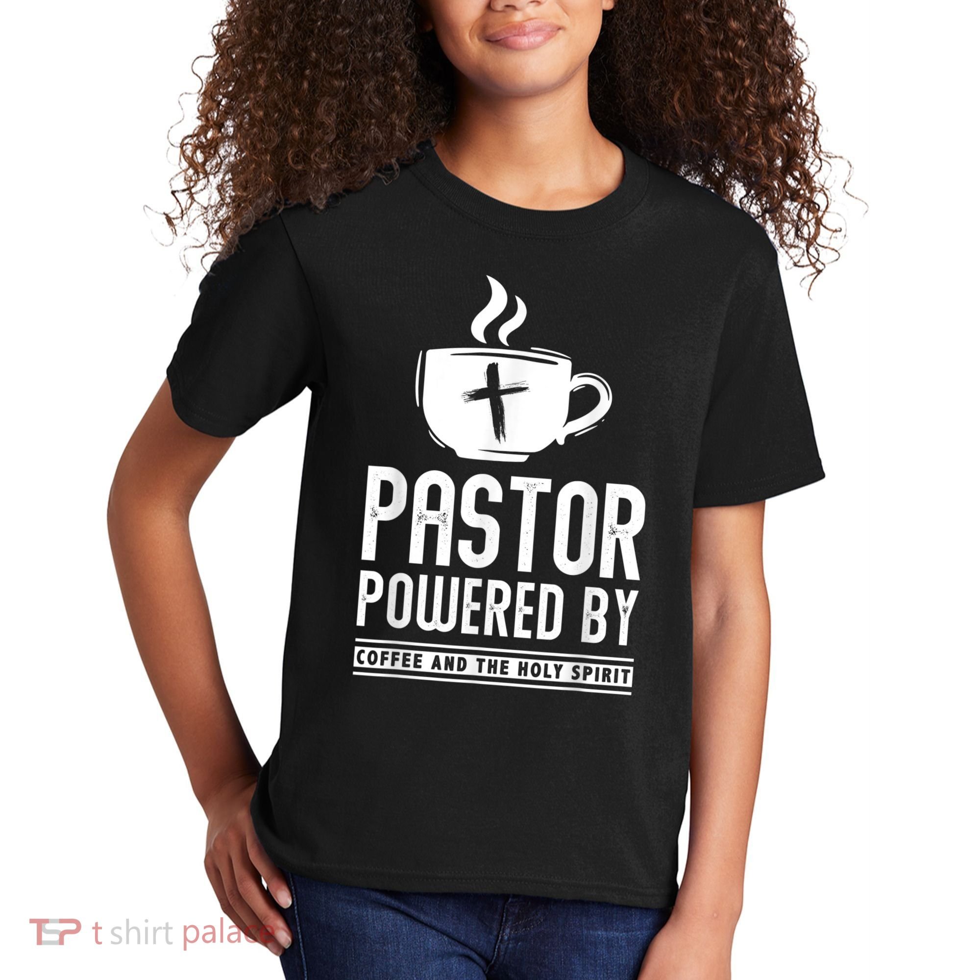 Pastor Powered Coffee And The Holy Spirit Funny Pastor Kids T-Shirt