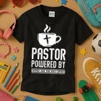 Pastor Powered Coffee And The Holy Spirit Funny Pastor Kids T-Shirt thumb 3