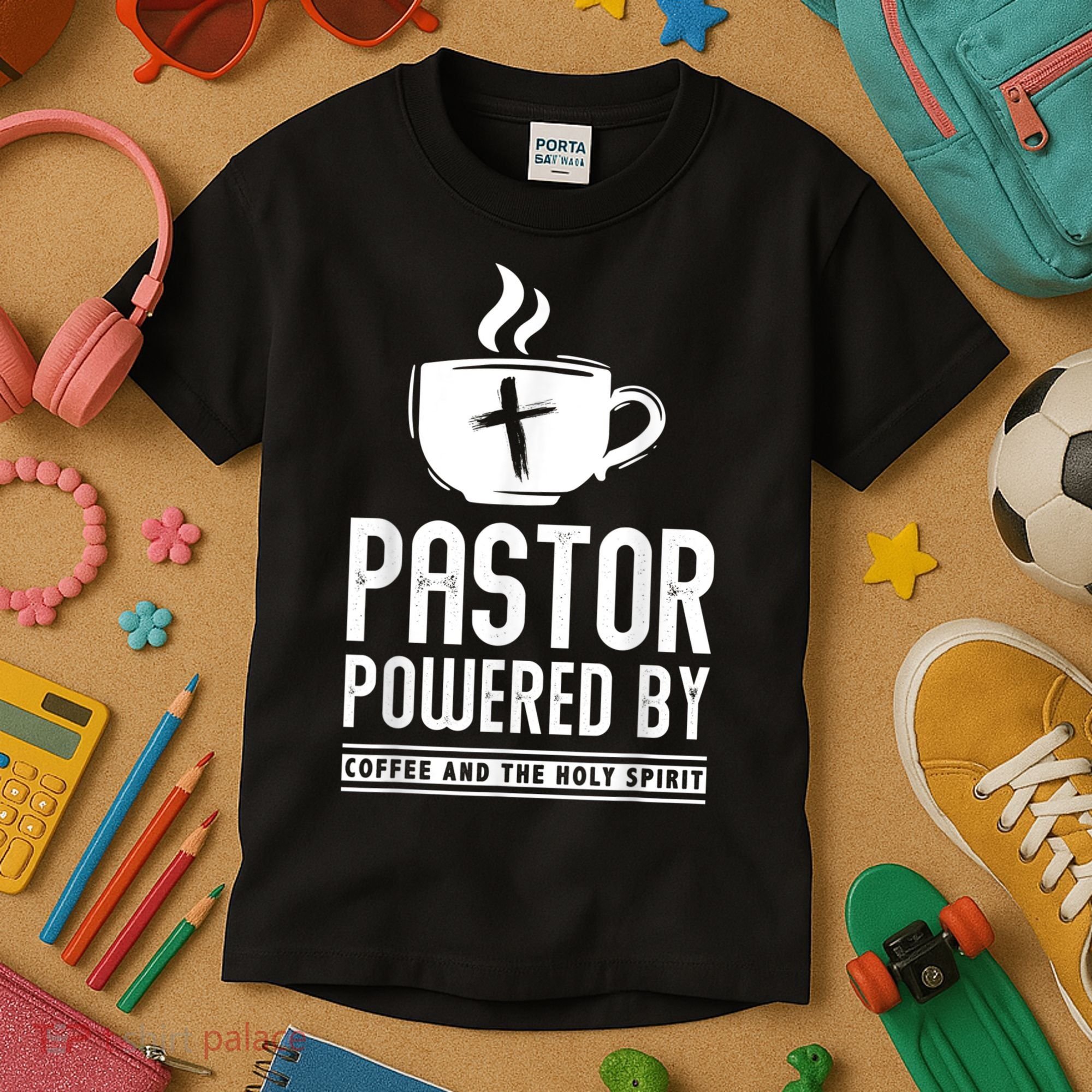 Pastor Powered Coffee And The Holy Spirit Funny Pastor Kids T-Shirt