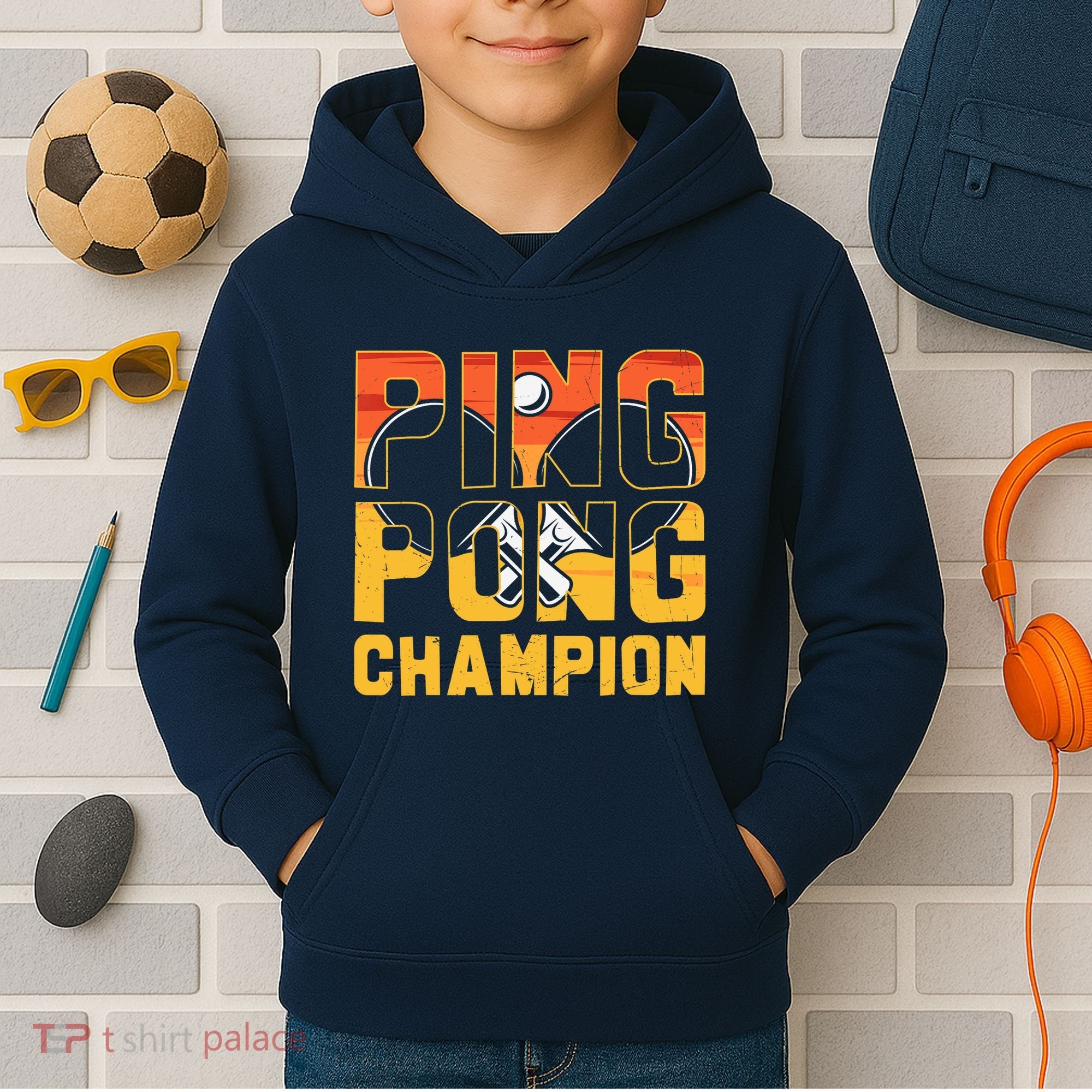Ping Pong Champion Funny Table Tennis Player Retro Kids Hoodie