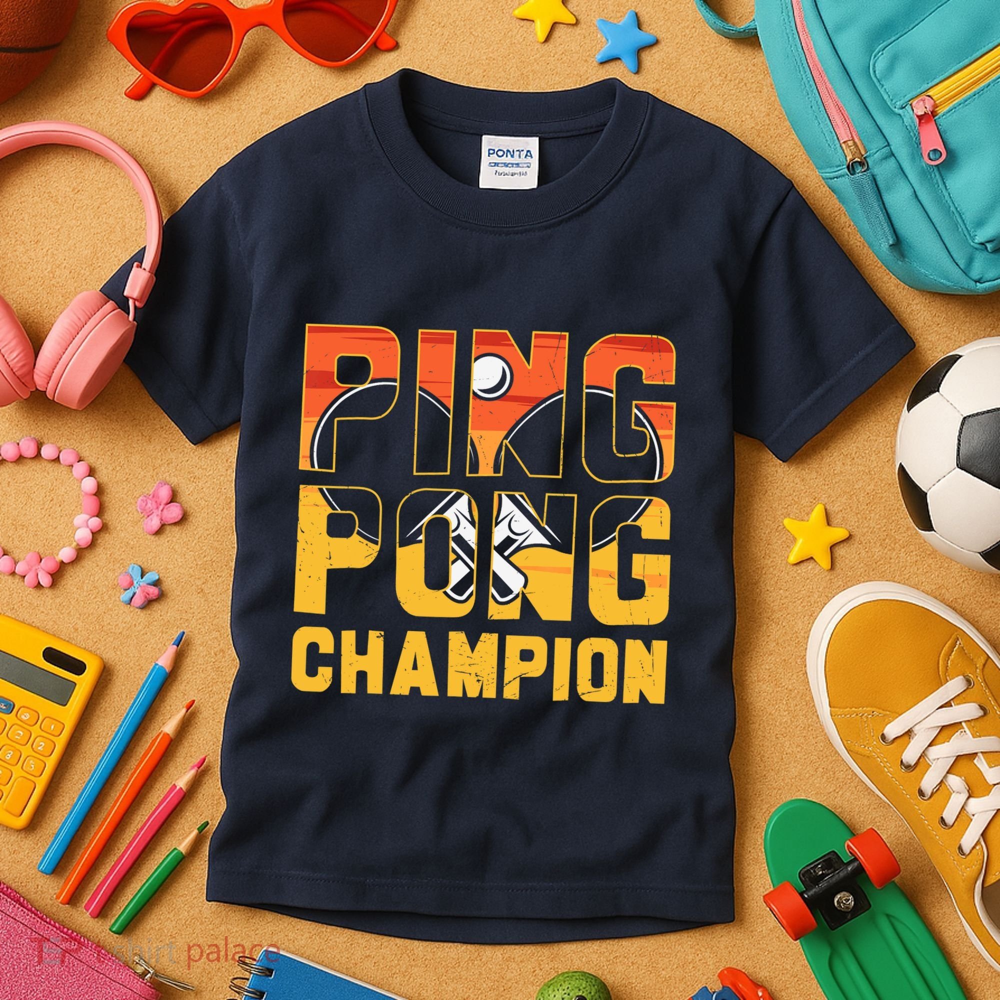 Ping Pong Champion Funny Table Tennis Player Retro Kids T-Shirt