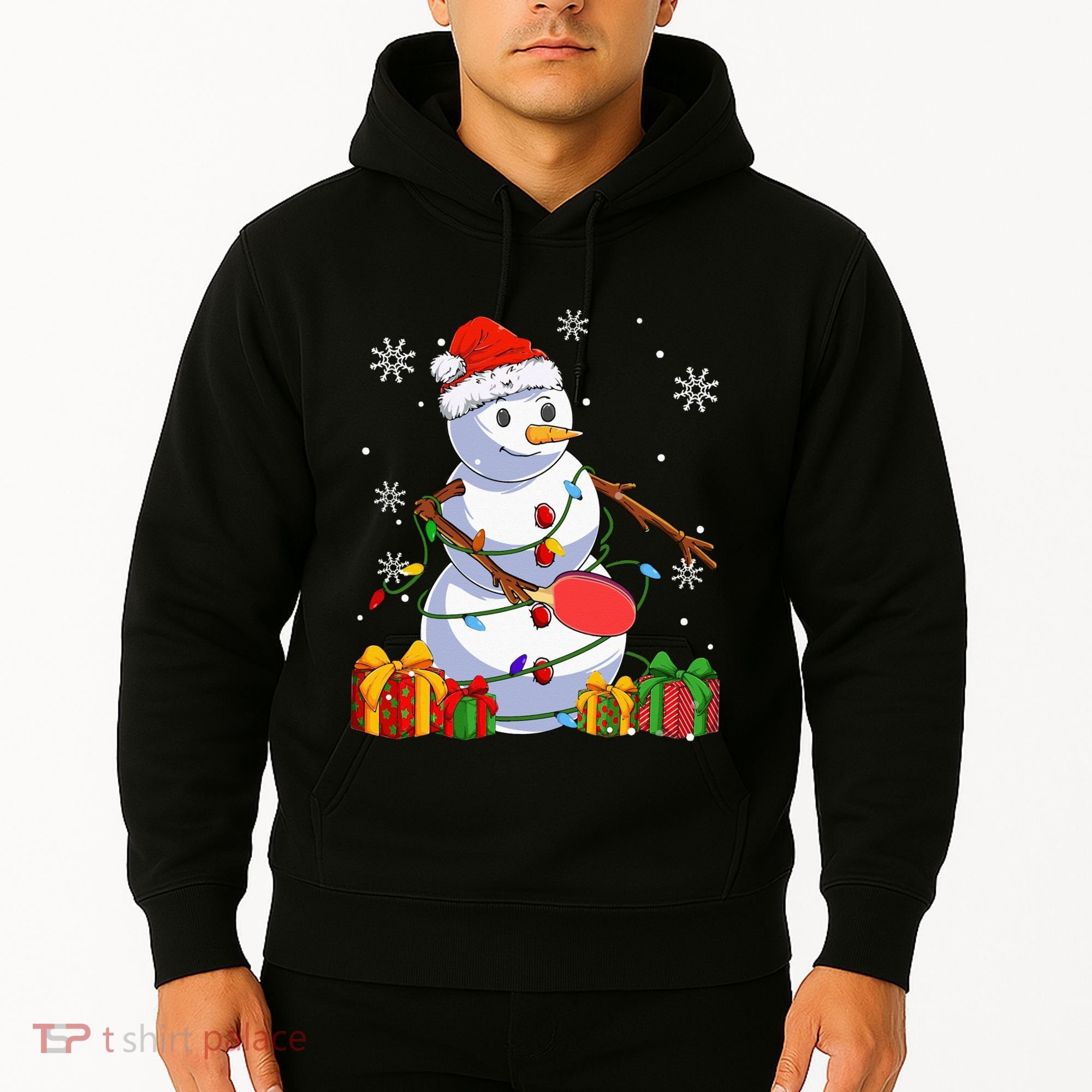 Ping Pong Christmas Snowman Wearing Santa Hat Pajamas Hoodie