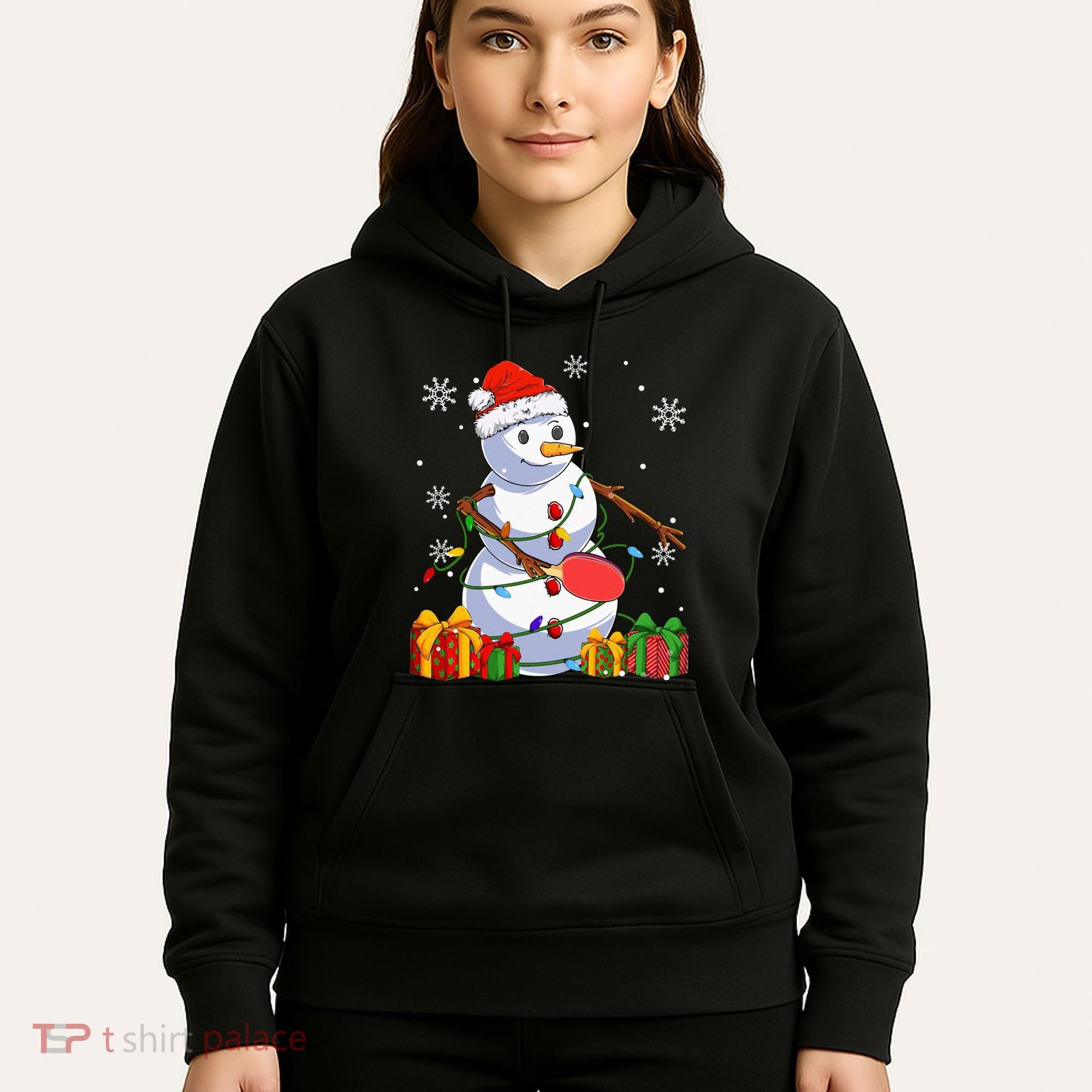 Ping Pong Christmas Snowman Wearing Santa Hat Pajamas Hoodie