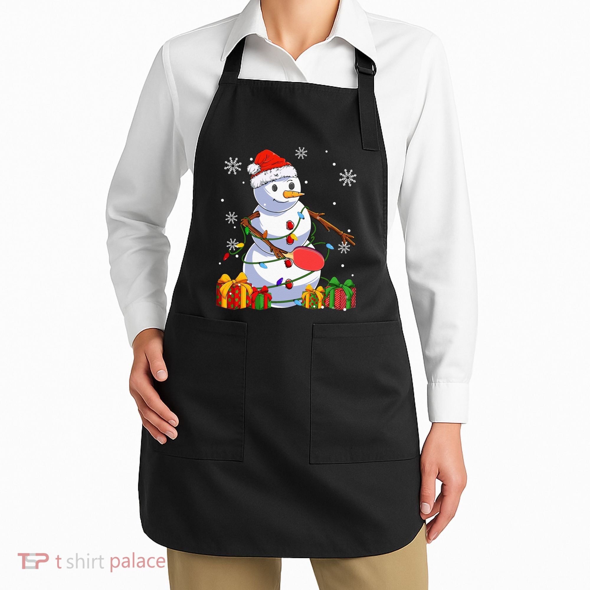 Ping Pong Christmas Snowman Wearing Santa Hat Pajamas Apron