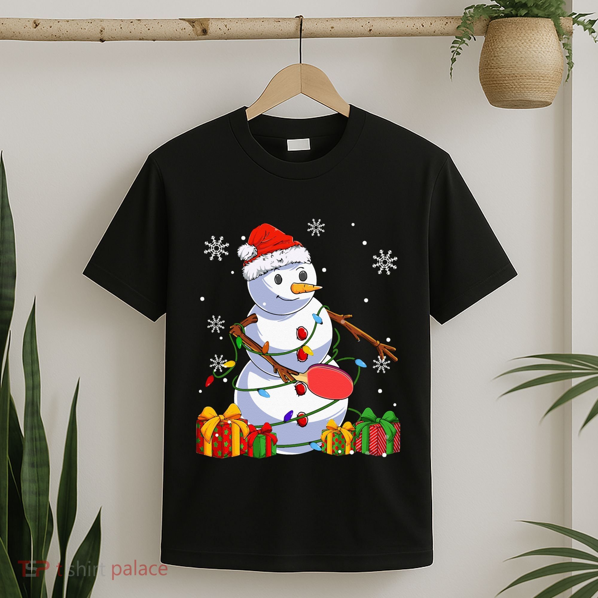 Ping Pong Christmas Snowman Wearing Santa Hat Pajamas T-Shirt