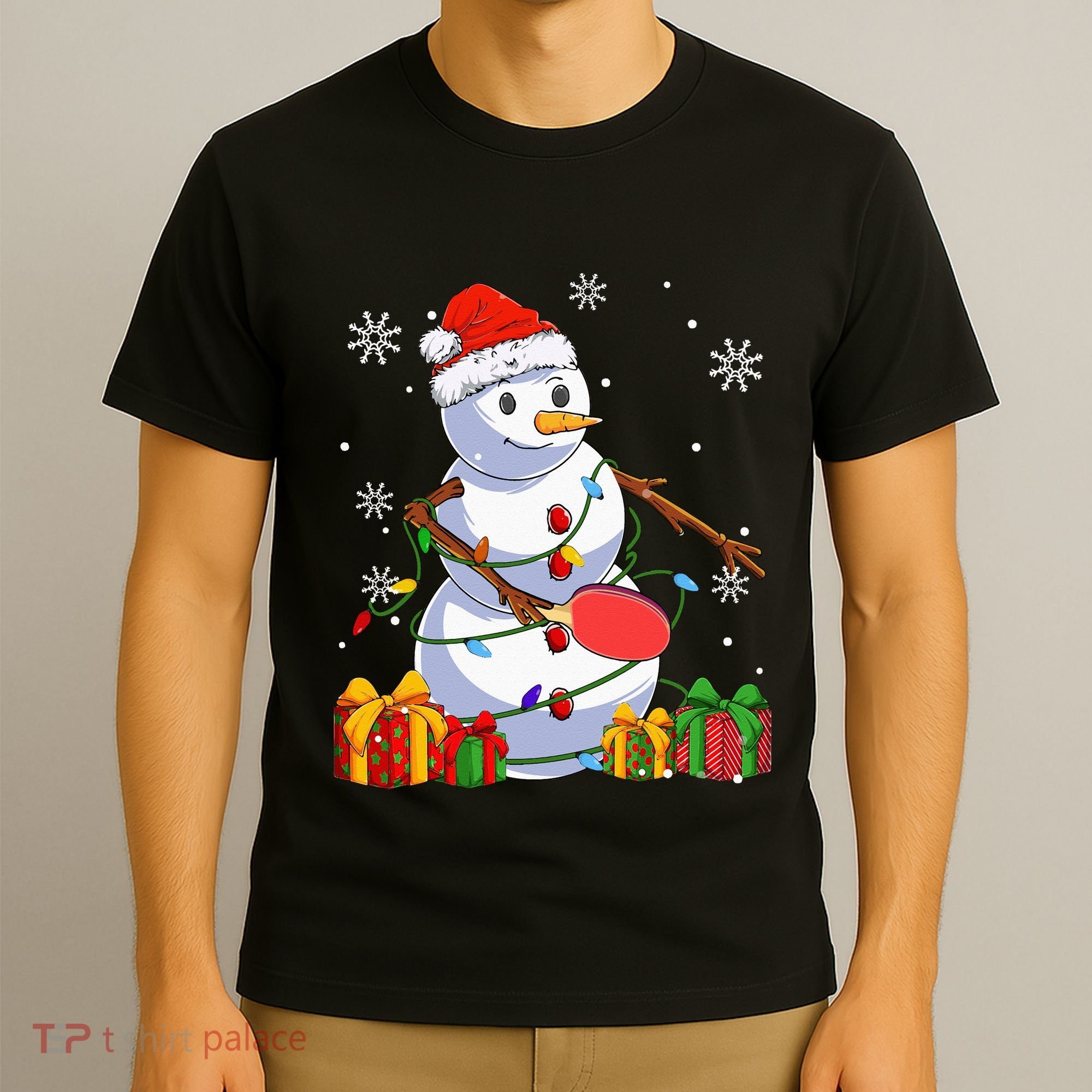 Ping Pong Christmas Snowman Wearing Santa Hat Pajamas T-Shirt