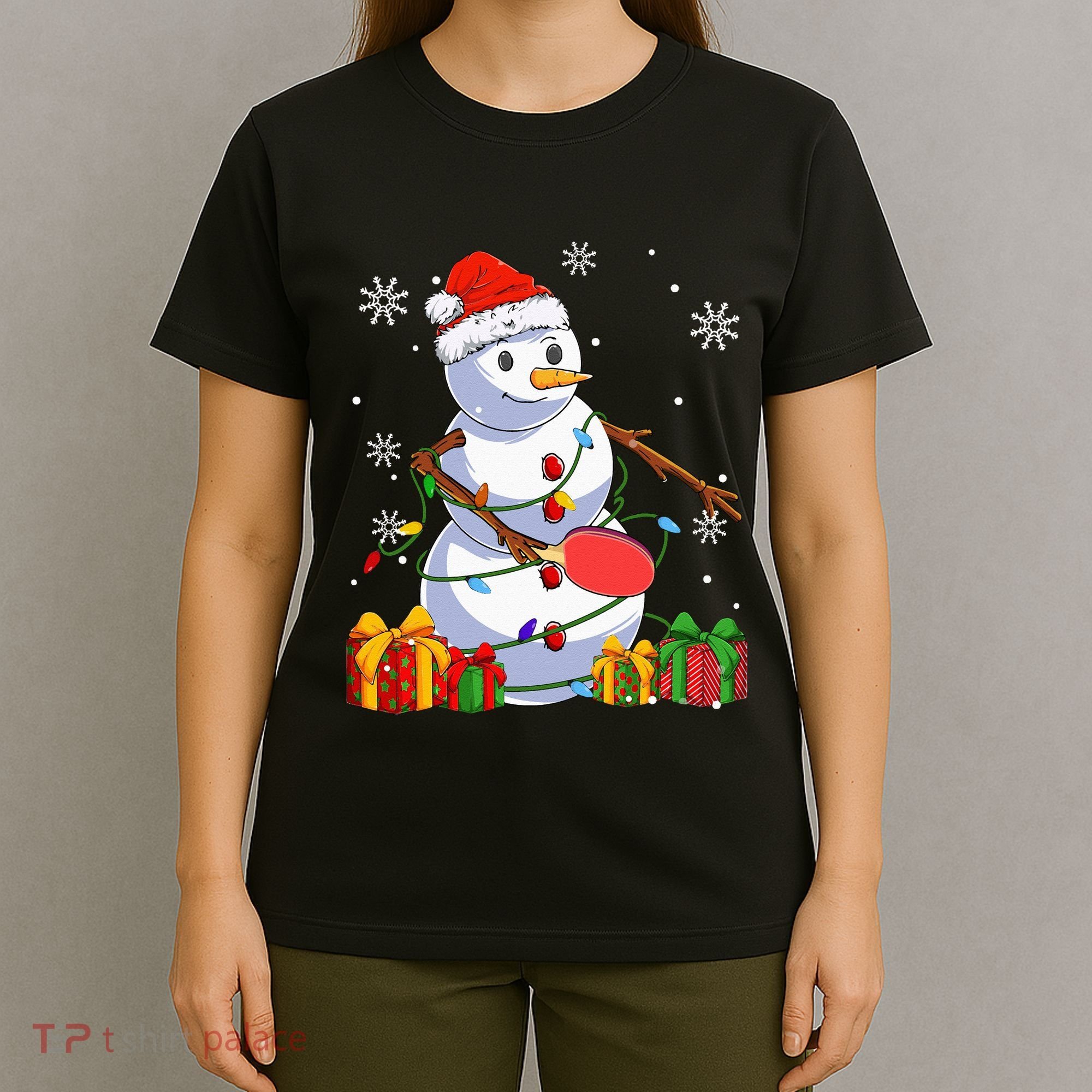 Ping Pong Christmas Snowman Wearing Santa Hat Pajamas T-Shirt