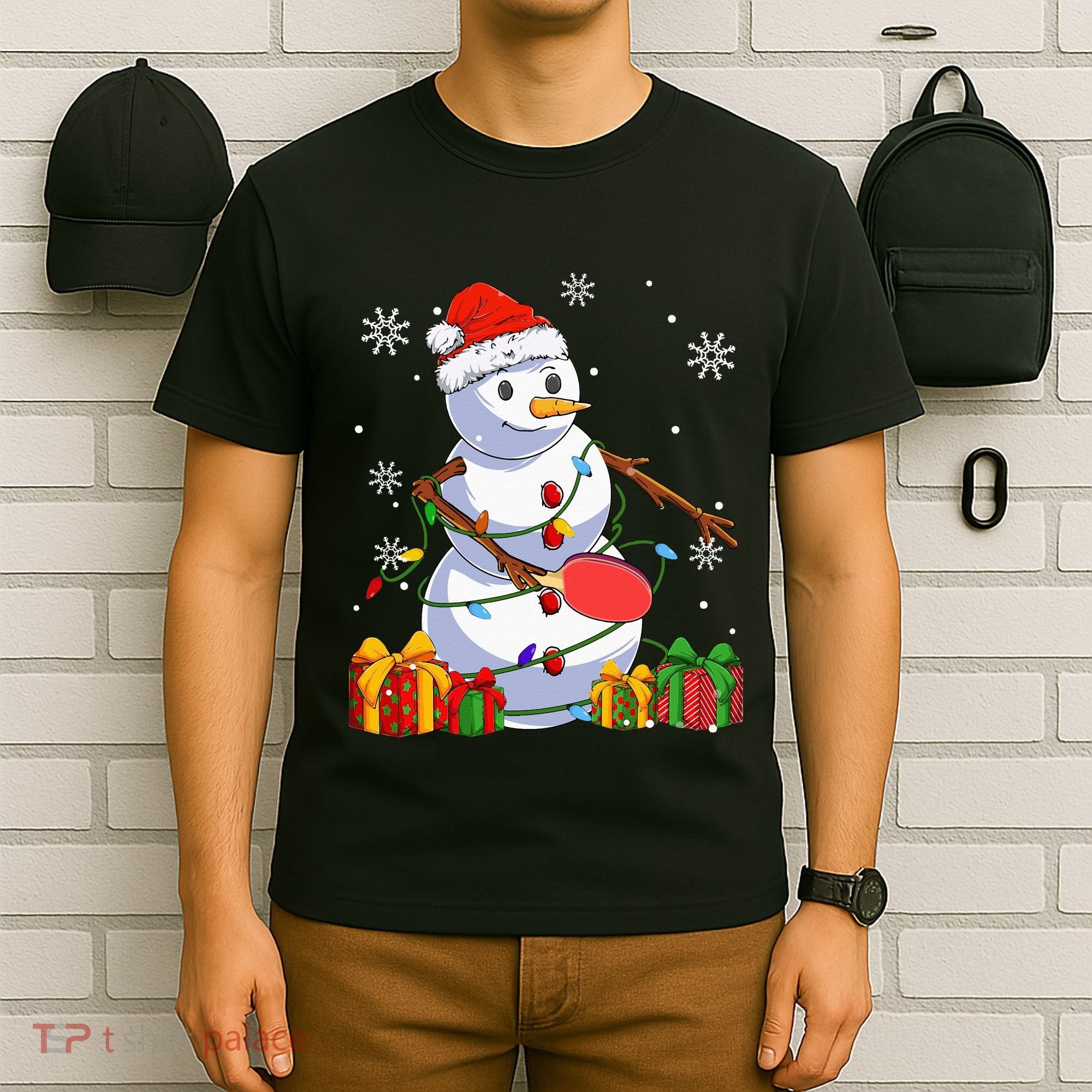 Ping Pong Christmas Snowman Wearing Santa Hat Pajamas T-Shirt