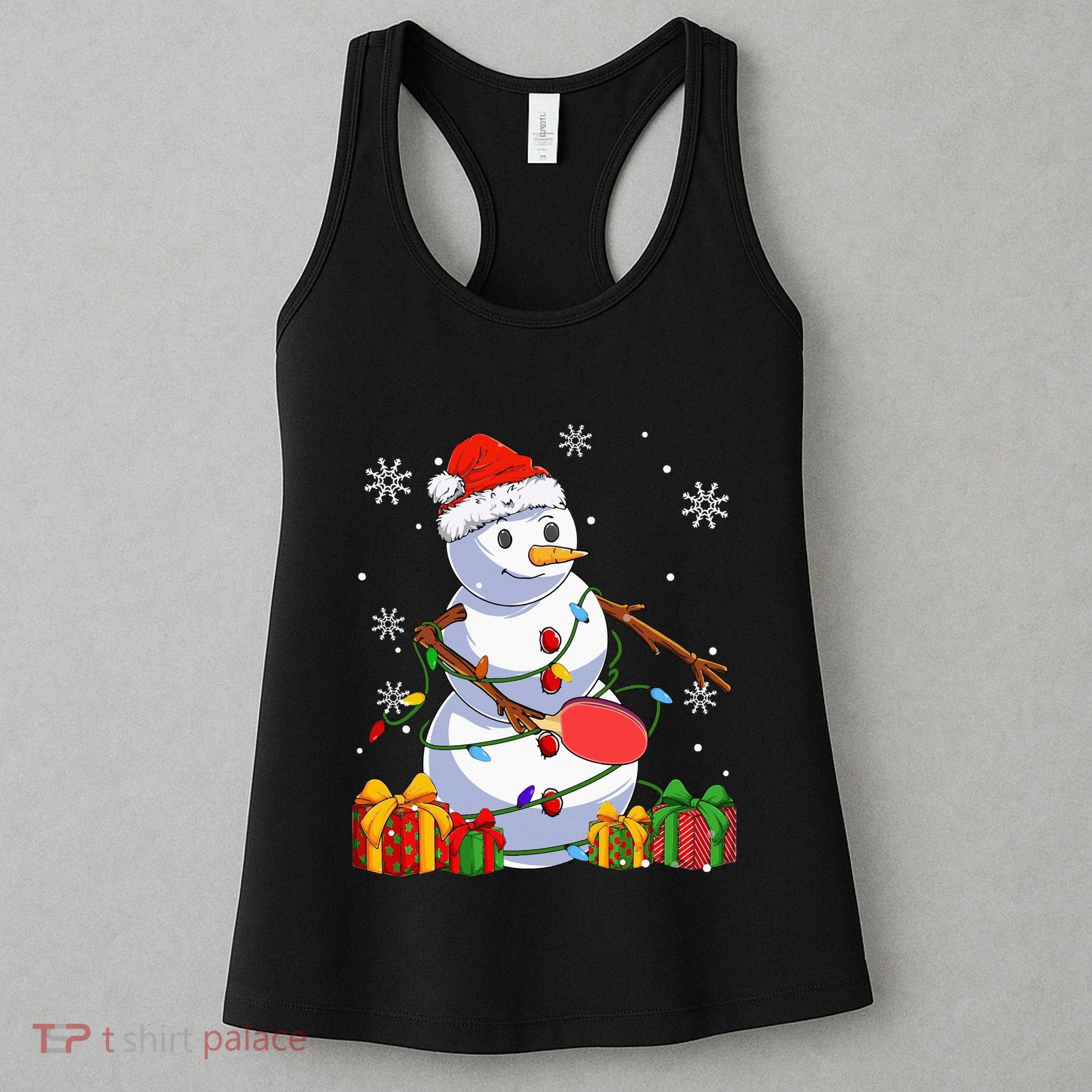 Ping Pong Christmas Snowman Wearing Santa Hat Pajamas Women's Tank Top