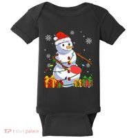 Ping Pong Christmas Snowman Wearing Santa Hat Pajamas Baby Bodysuit thumb 0