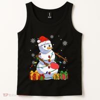 Ping Pong Christmas Snowman Wearing Santa Hat Pajamas Tank Top thumb 2