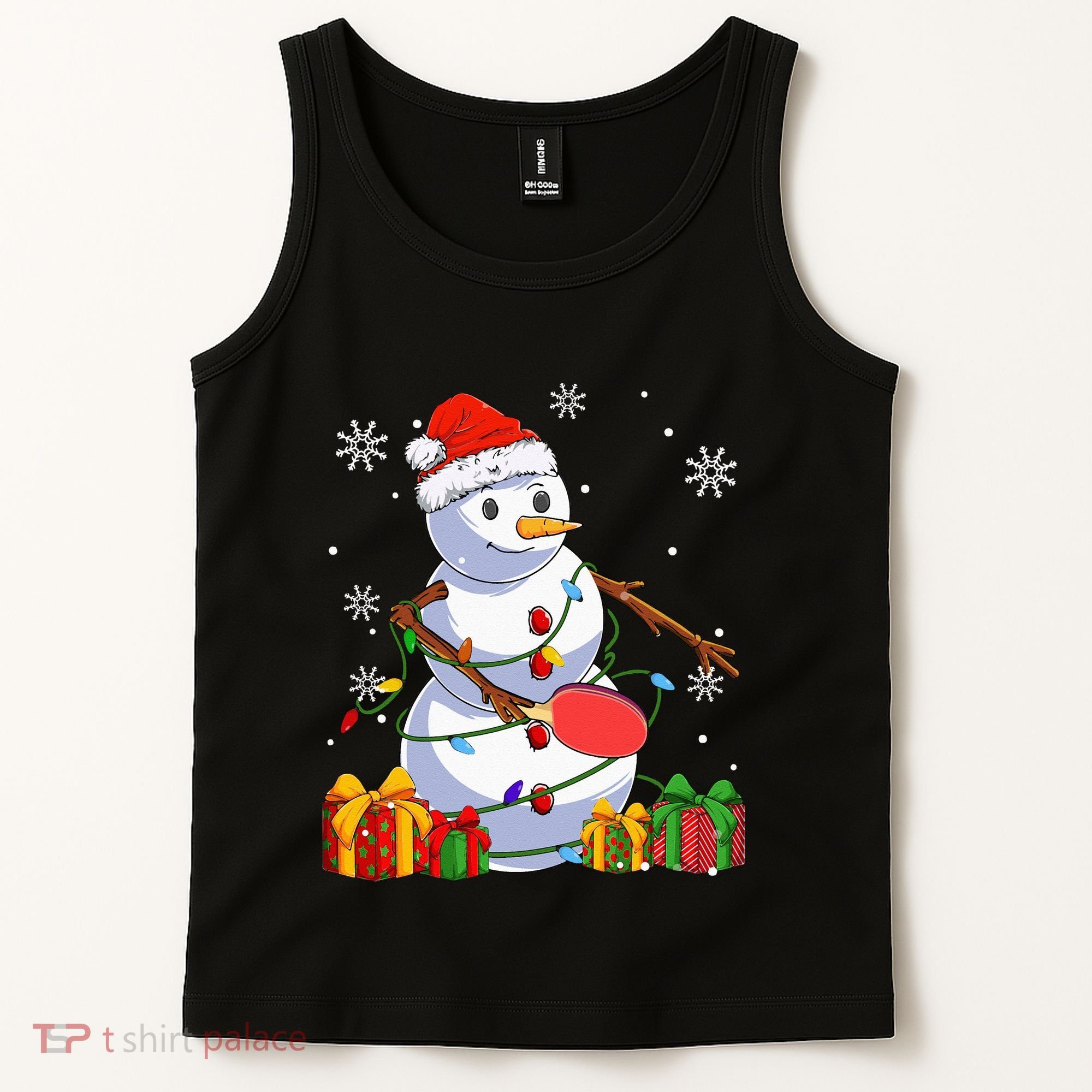 Ping Pong Christmas Snowman Wearing Santa Hat Pajamas Tank Top