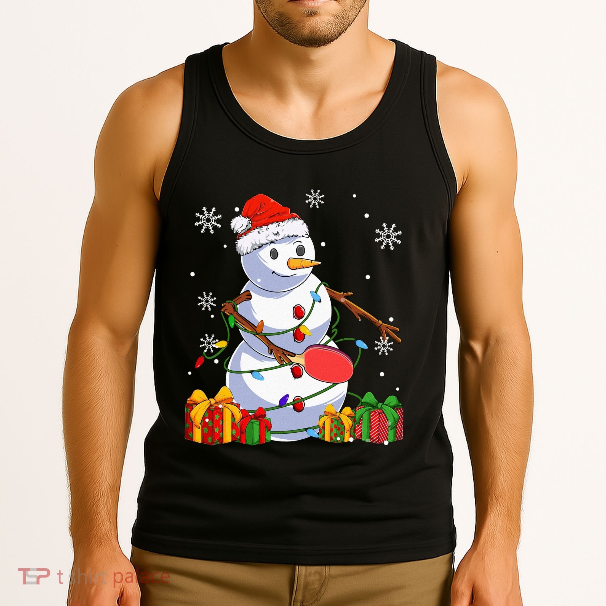 Ping Pong Christmas Snowman Wearing Santa Hat Pajamas Tank Top