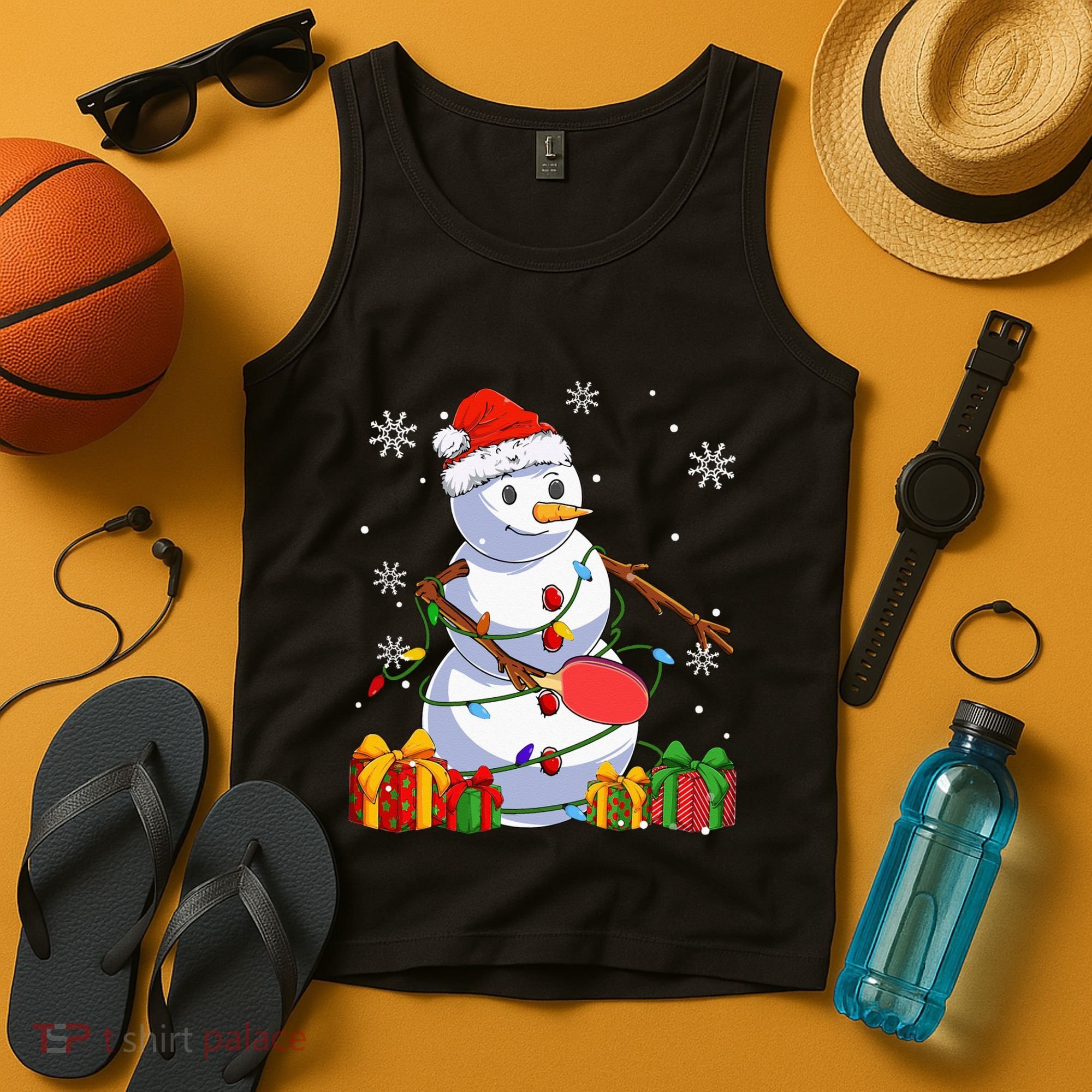Ping Pong Christmas Snowman Wearing Santa Hat Pajamas Tank Top
